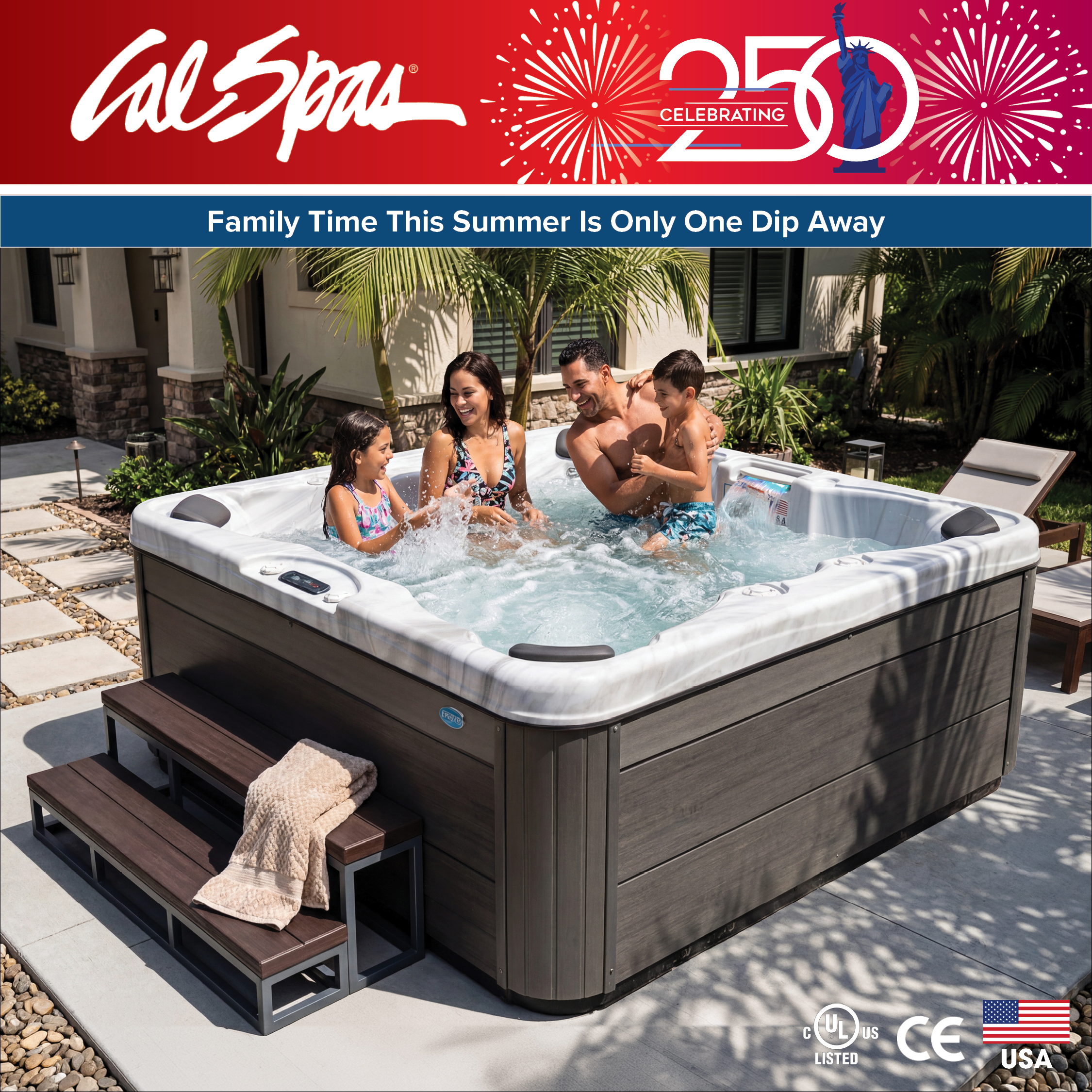 Calspas hot tub being used in a family setting - Milwaukee
